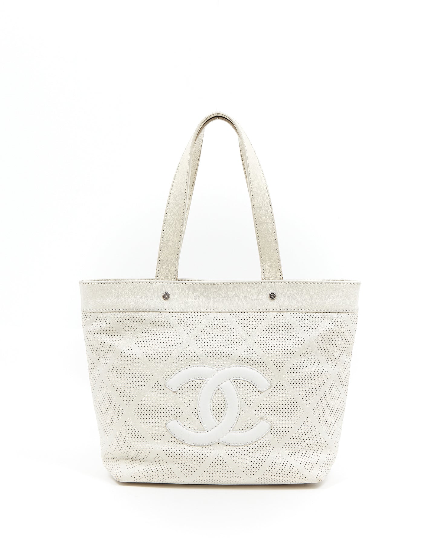 Chanel White Leather CC Perforated Tote Bag