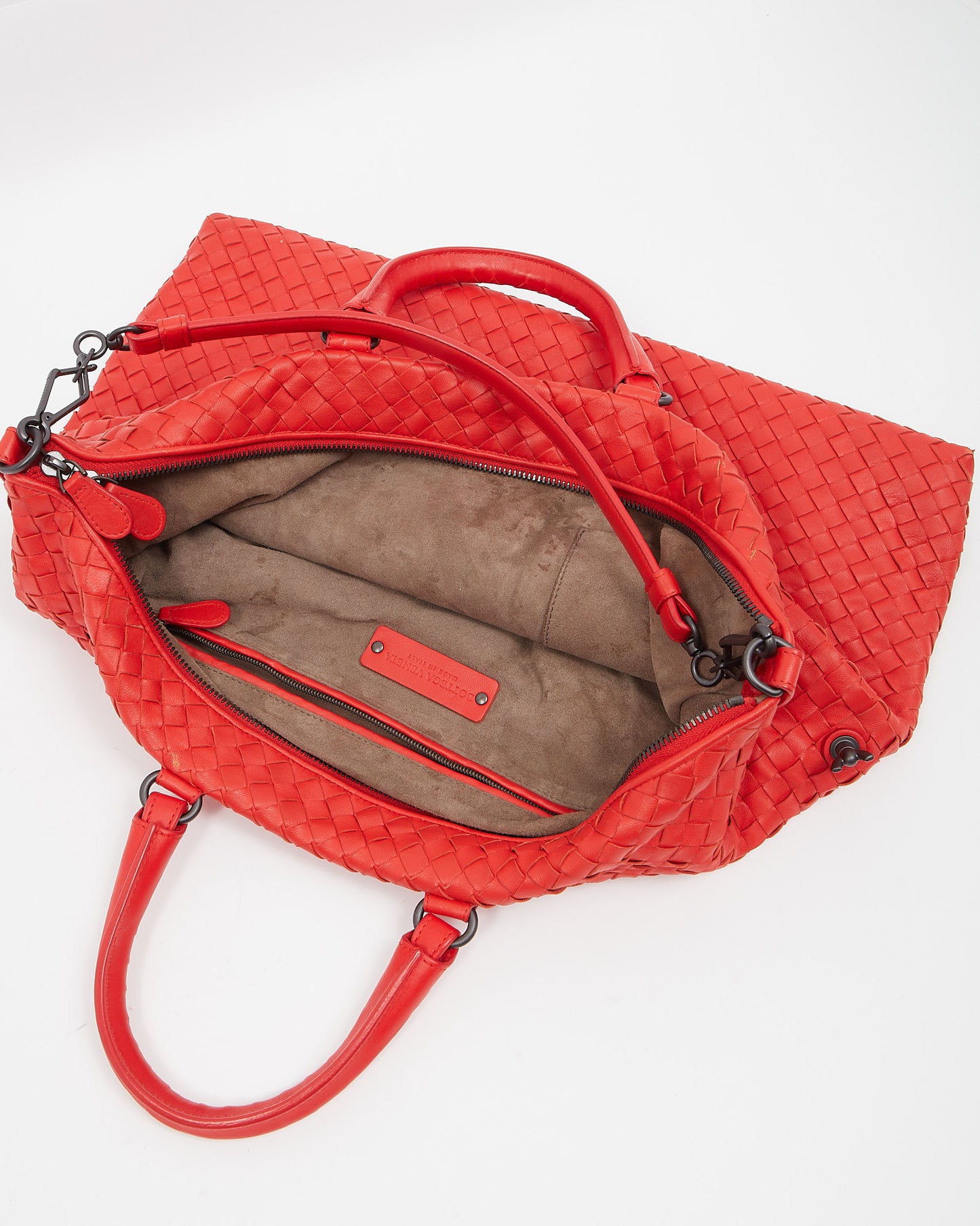 Bottega Veneta Red Intrecciato Leather Convertible Tote Bag