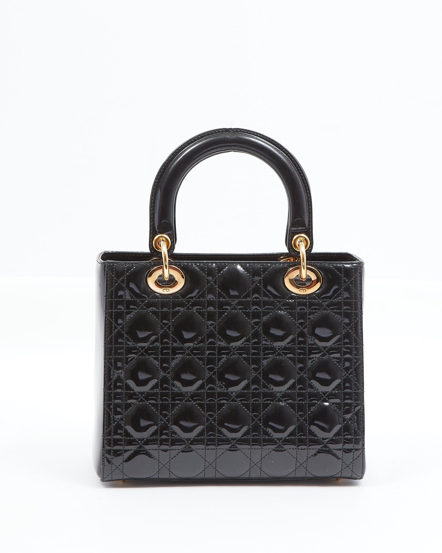 Dior Black Patent Cannage Medium Lady Dior Tote