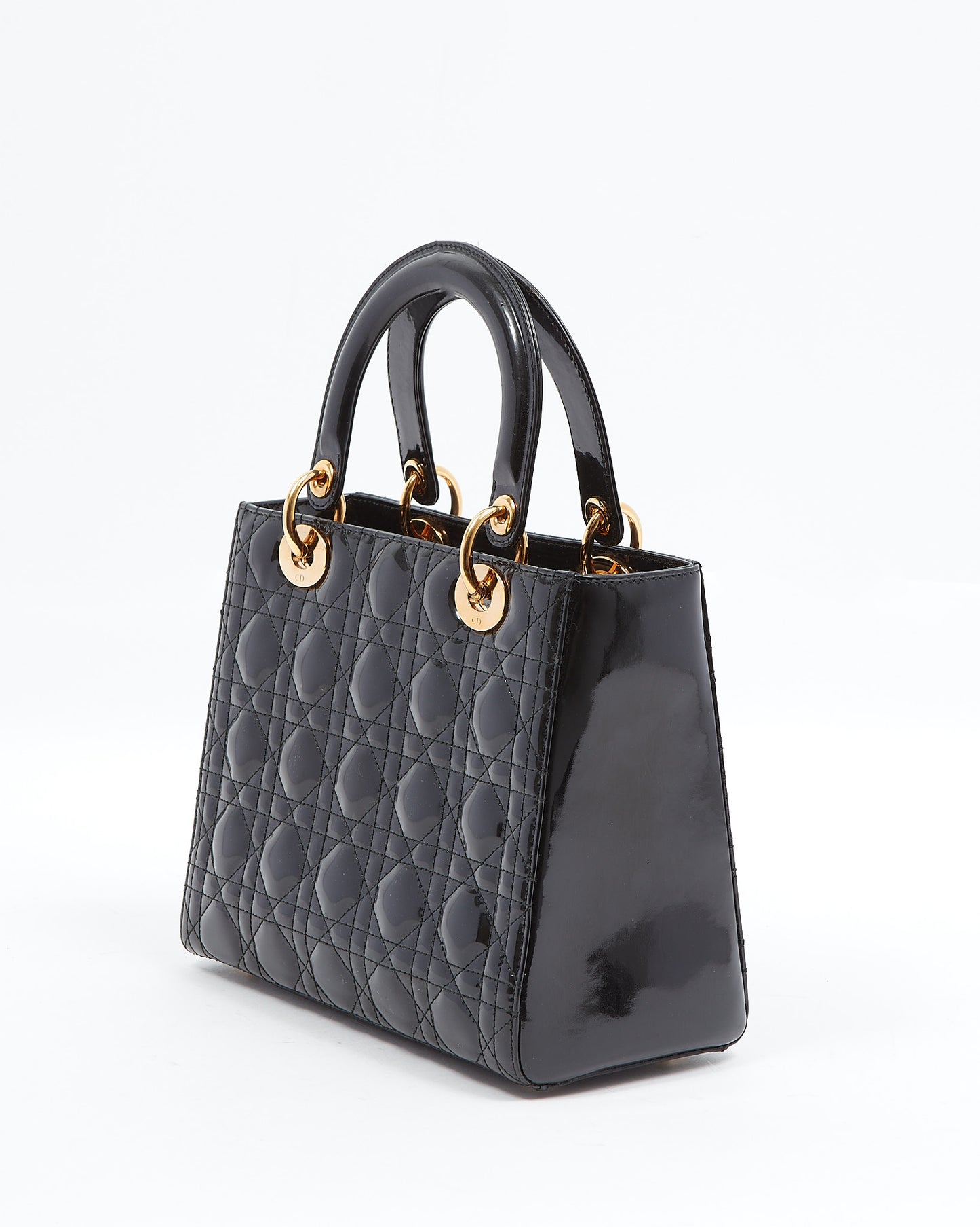 Dior Black Patent Cannage Medium Lady Dior Tote