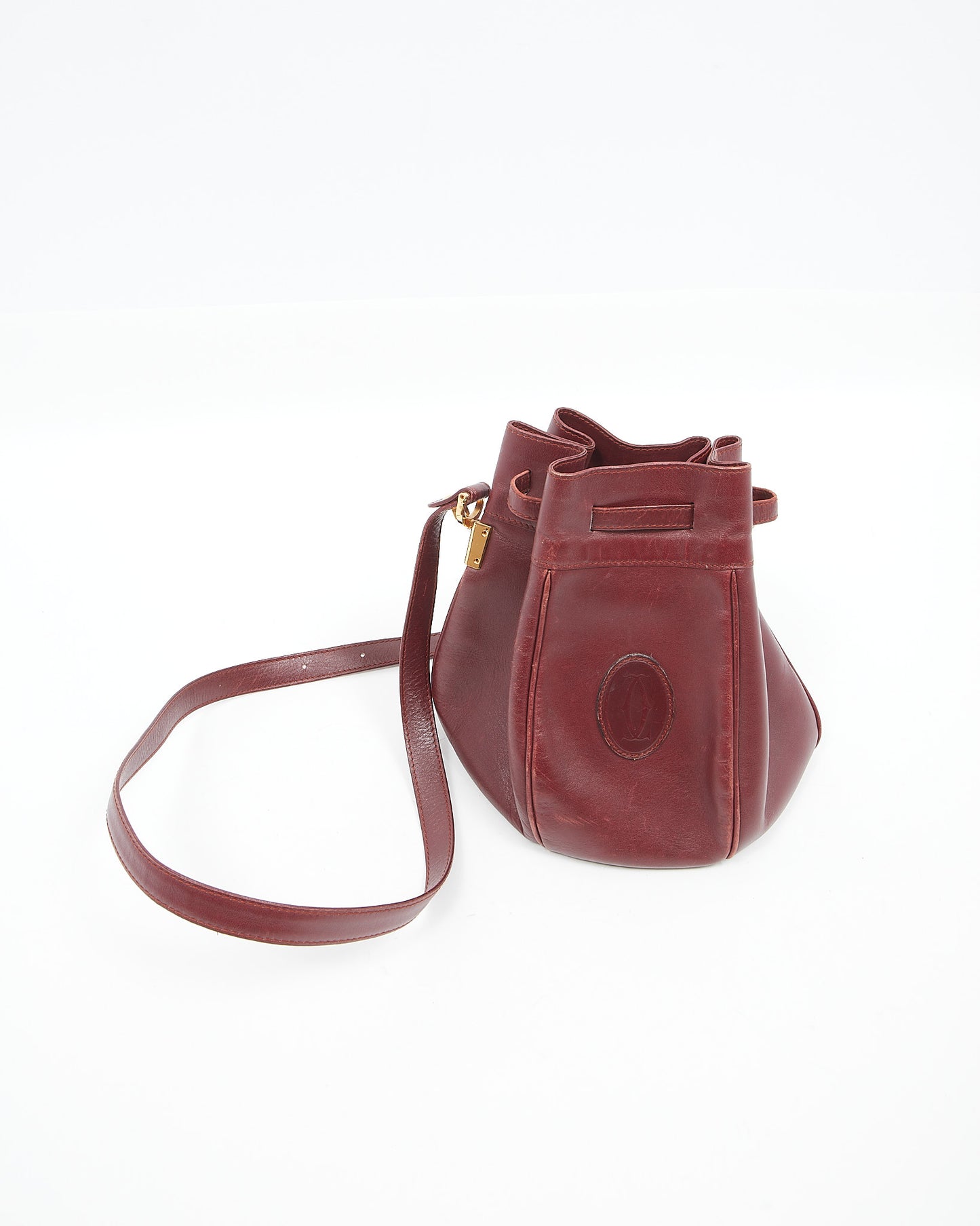 Cartier Vintage Burgundy Leather Bucket Bag