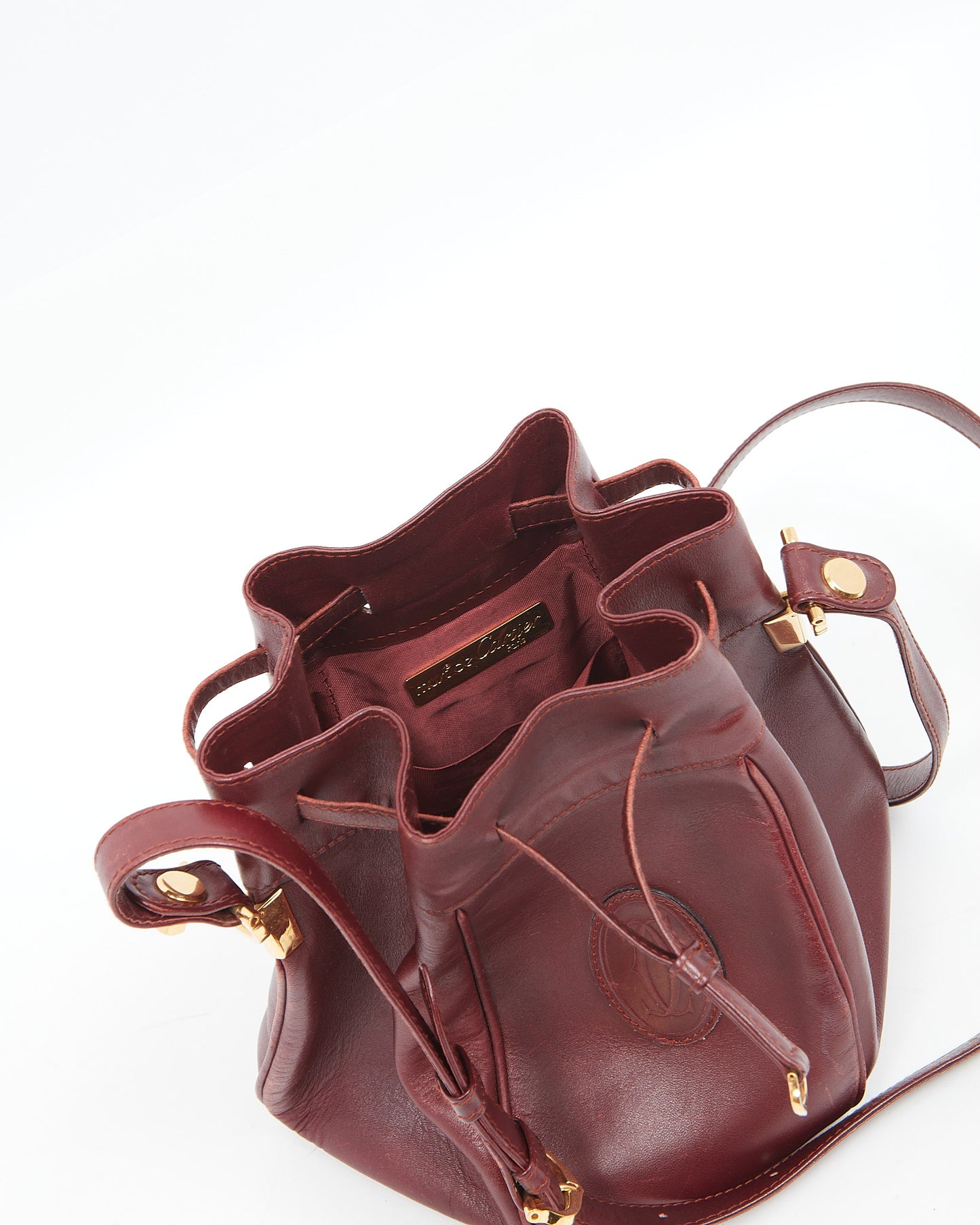 Cartier Vintage Burgundy Leather Bucket Bag