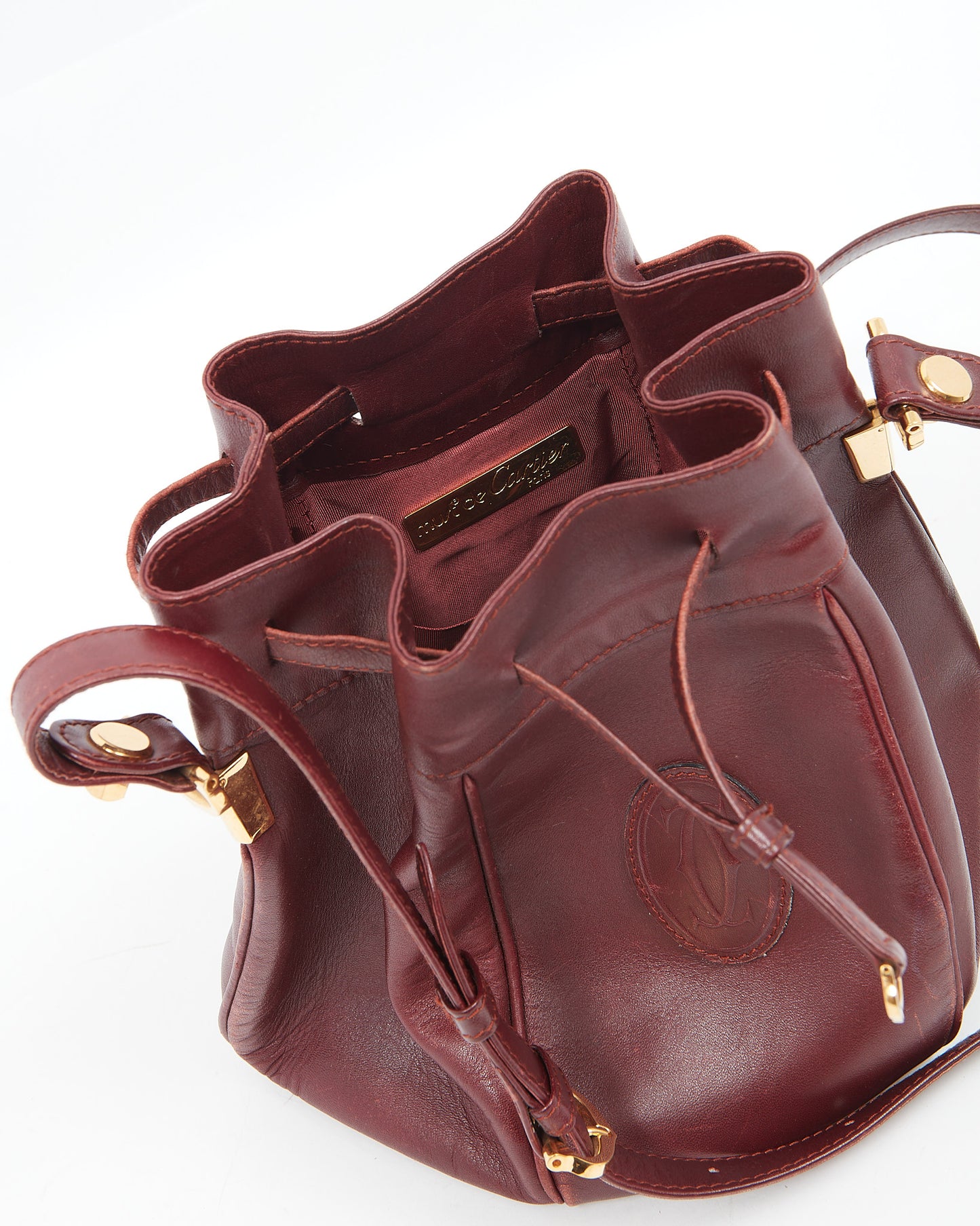 Cartier Vintage Burgundy Leather Bucket Bag