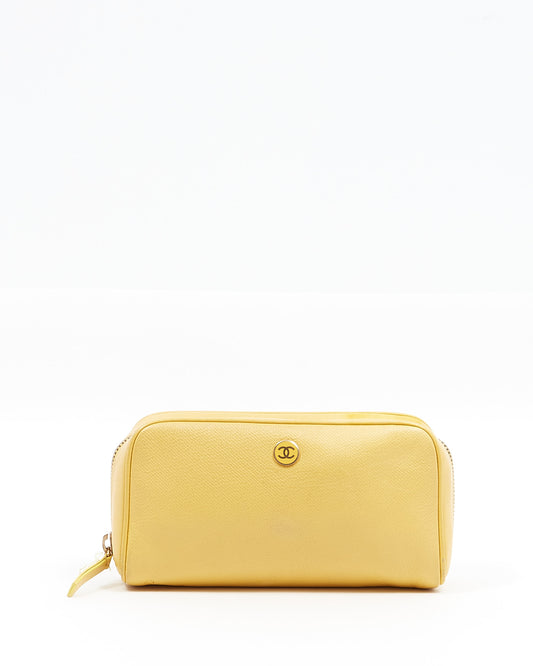 Chanel Yellow Caviar Leather CC Zip Pochette/Pouch