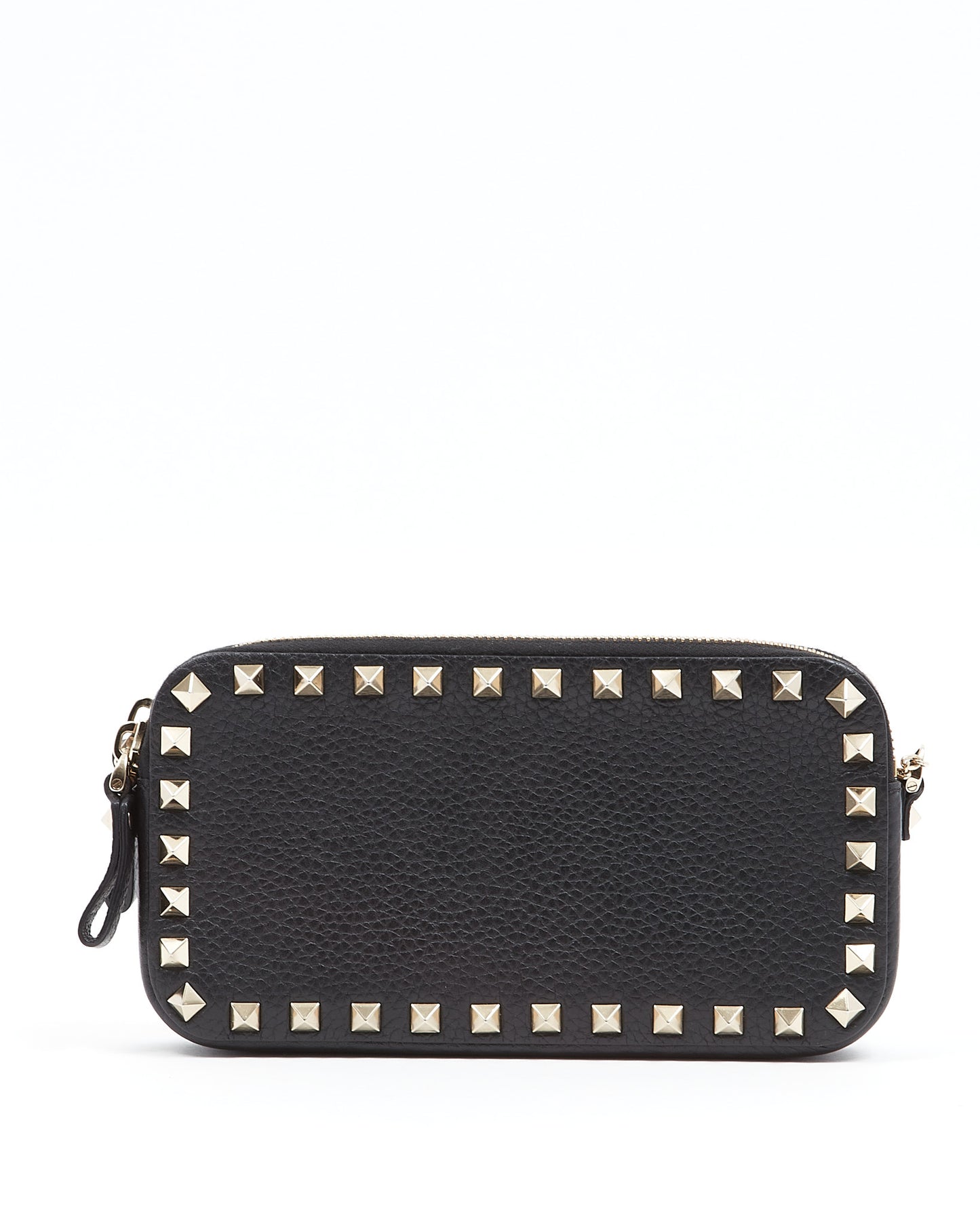 Valentino Black Grained Leather Wallet On Chain