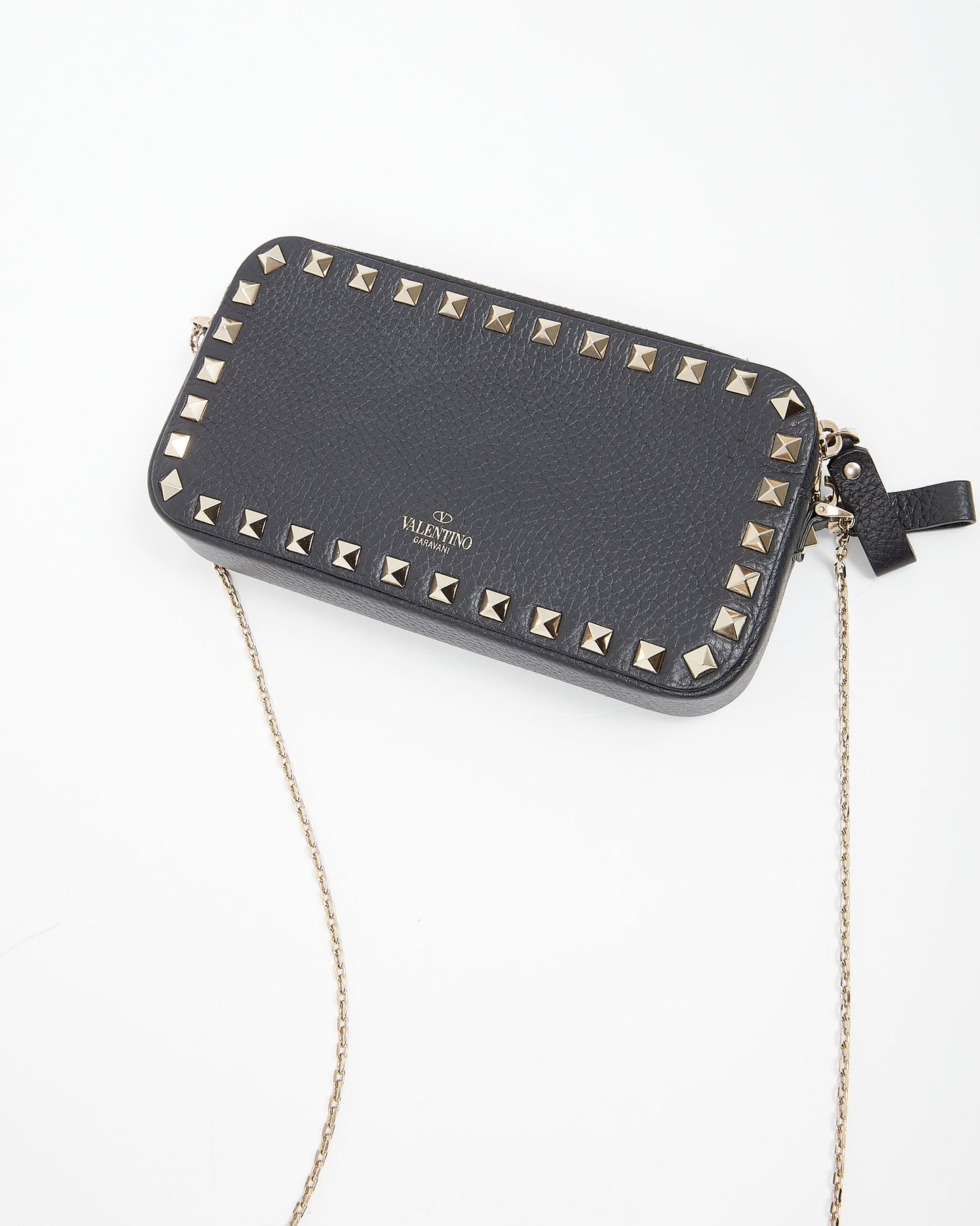 Valentino Black Grained Leather Wallet On Chain