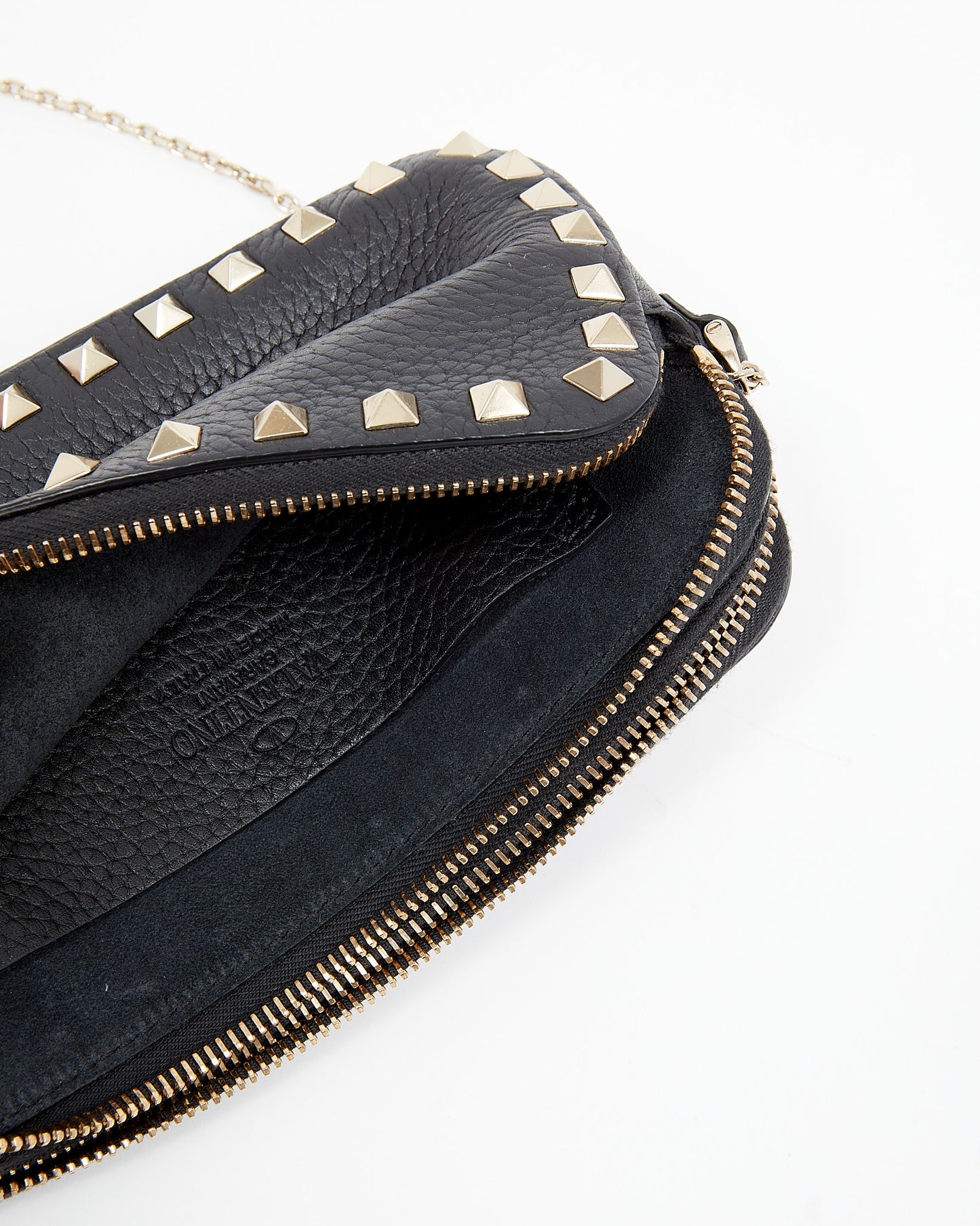 Valentino Black Grained Leather Wallet On Chain