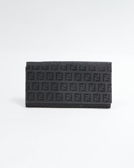 Fendi Black Zucchino Canvas Continental Flap Wallet