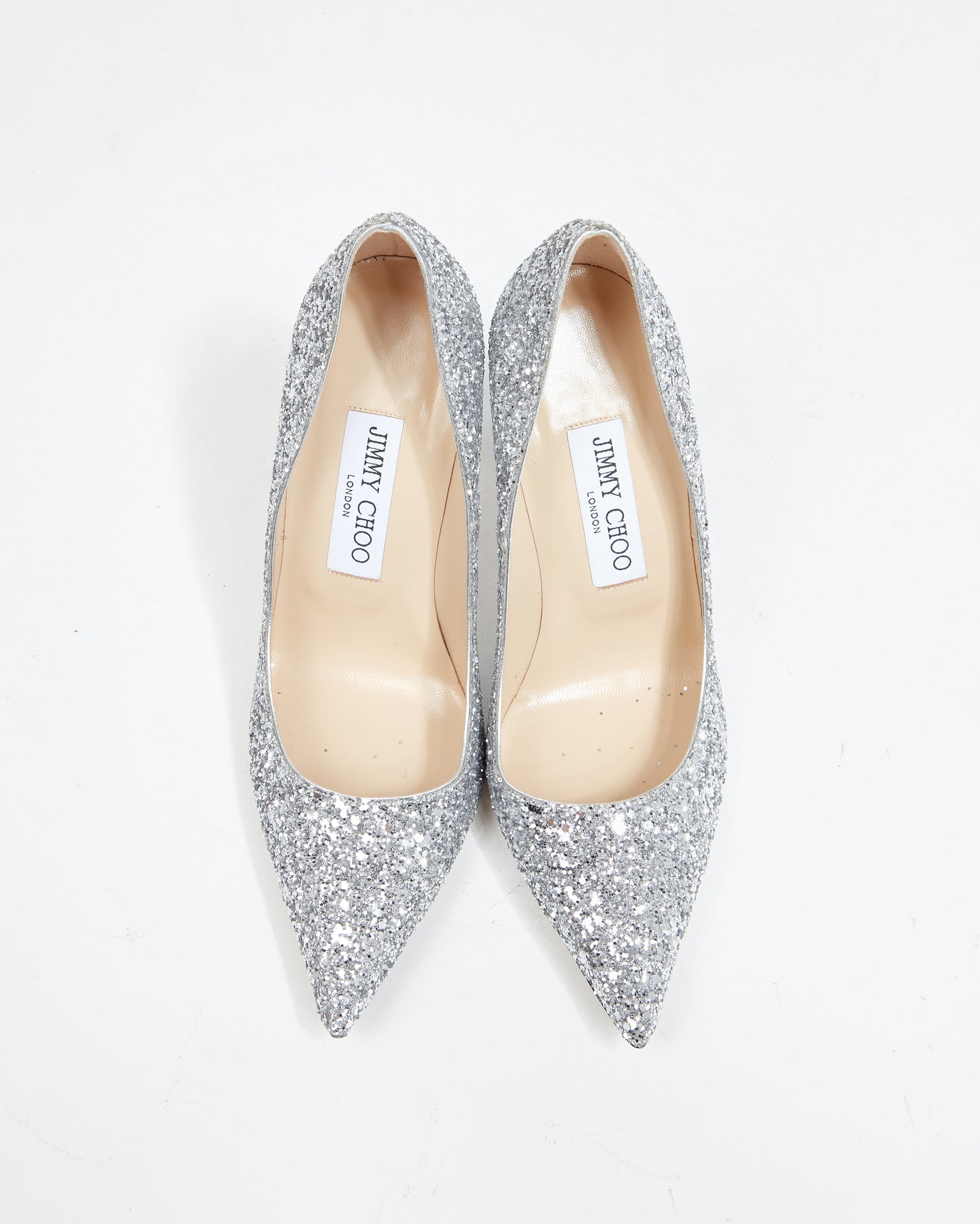 Jimmy Choo Silver Glitter Point Toe Pumps - 36