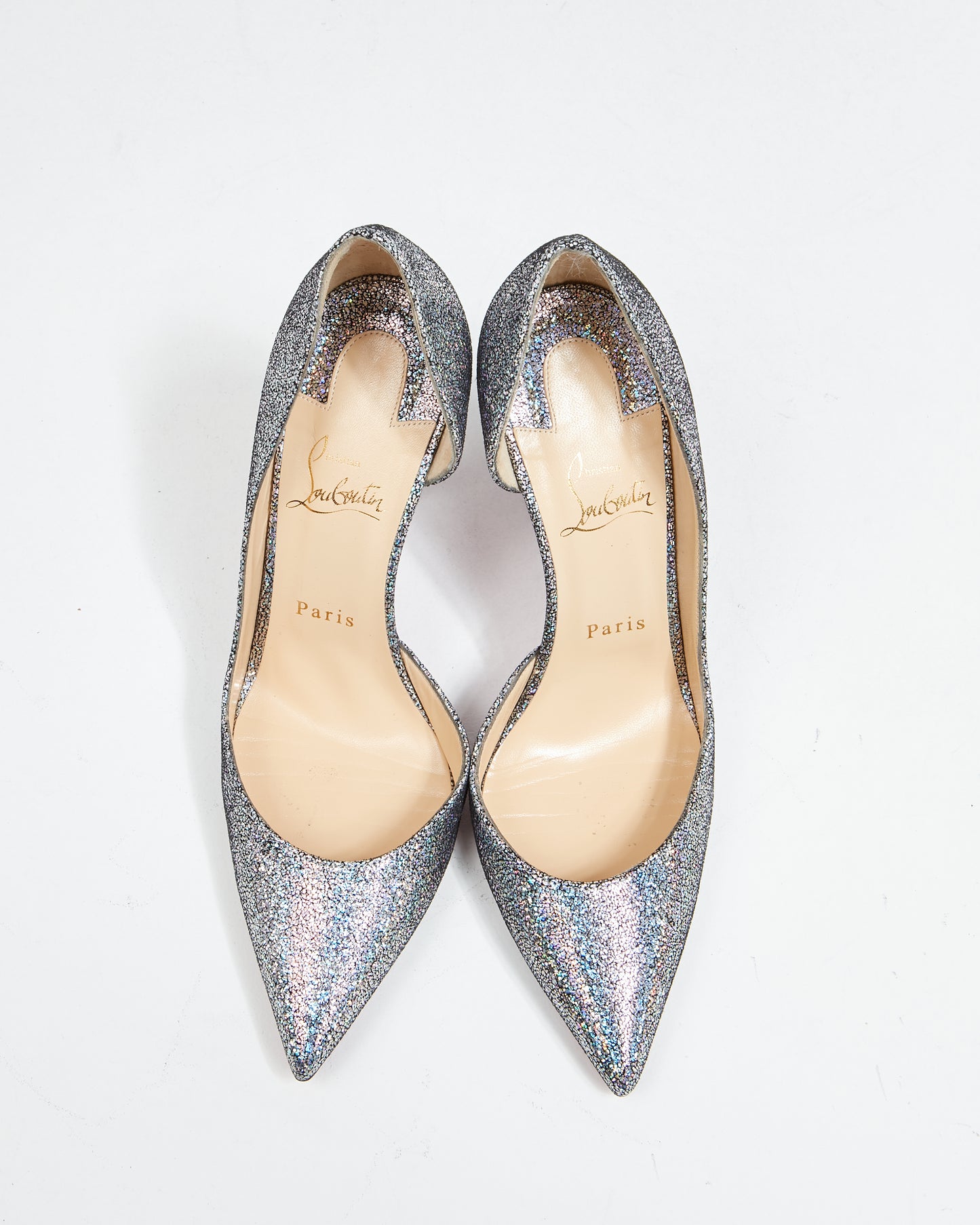 Christian Louboutin Silver Iriza Glitter Point Toe Pumps - 38.5