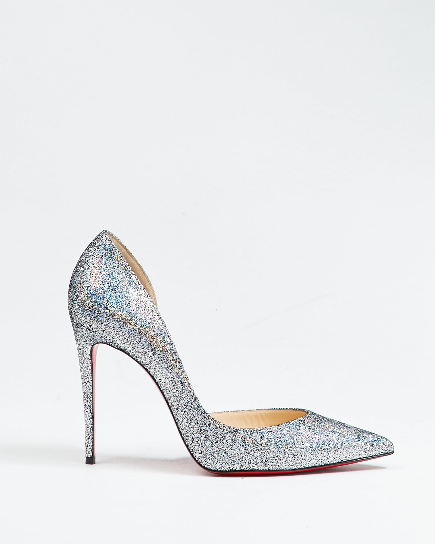 Christian Louboutin Silver Iriza Glitter Point Toe Pumps - 38.5