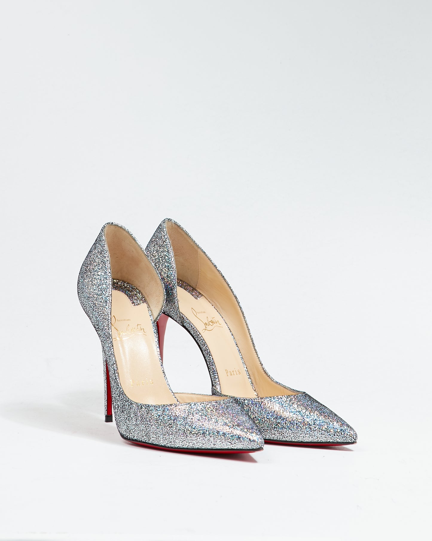 Christian Louboutin Silver Iriza Glitter Point Toe Pumps - 38.5