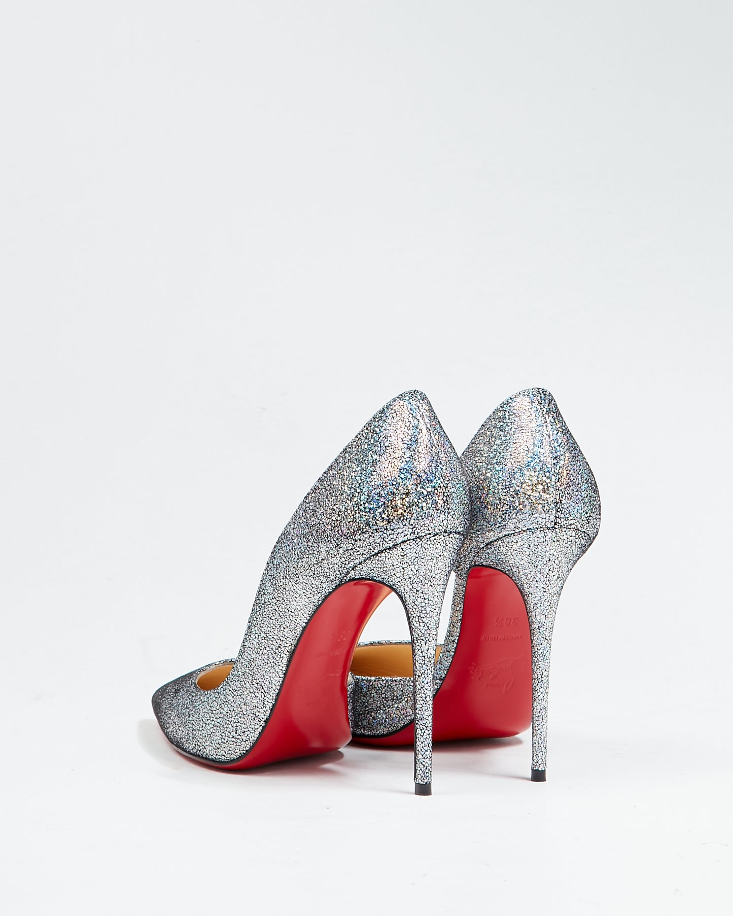 Christian Louboutin Silver Iriza Glitter Point Toe Pumps - 38.5