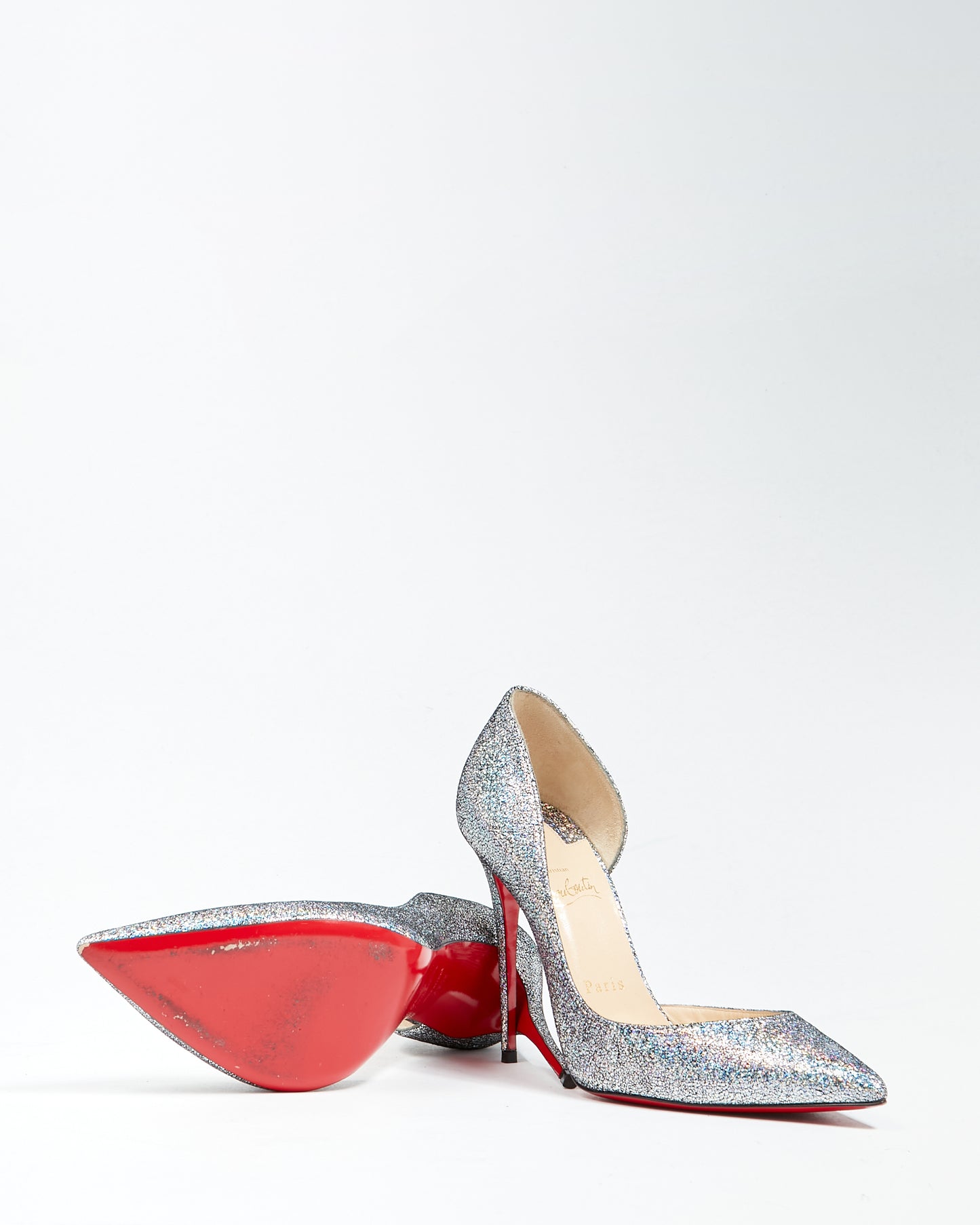 Christian Louboutin Silver Iriza Glitter Point Toe Pumps - 38.5