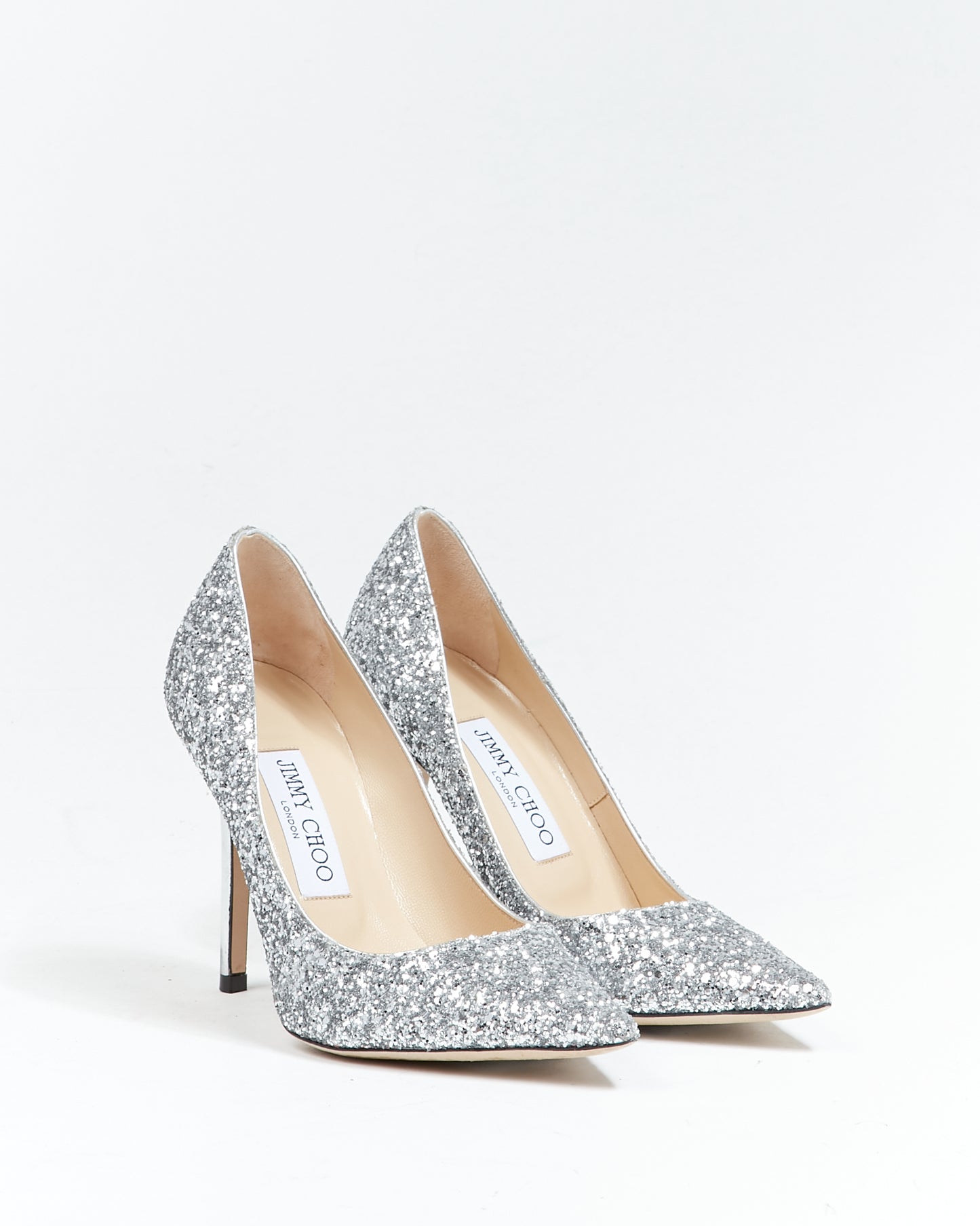 Jimmy Choo Silver Glitter Point Toe Pumps - 36