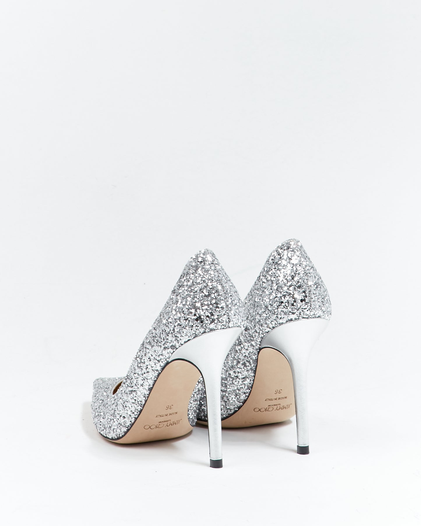 Jimmy Choo Silver Glitter Point Toe Pumps - 36