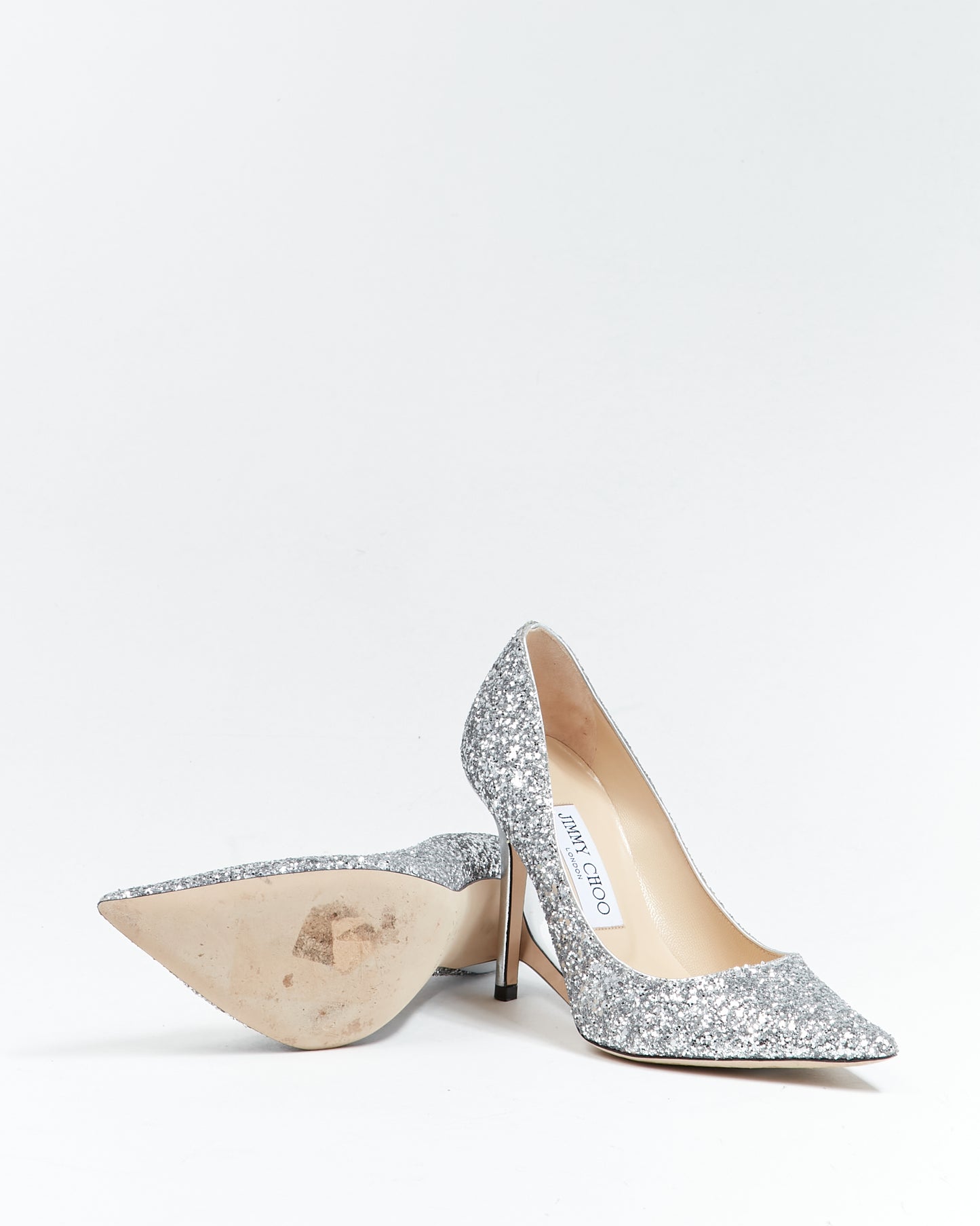 Jimmy Choo Silver Glitter Point Toe Pumps - 36