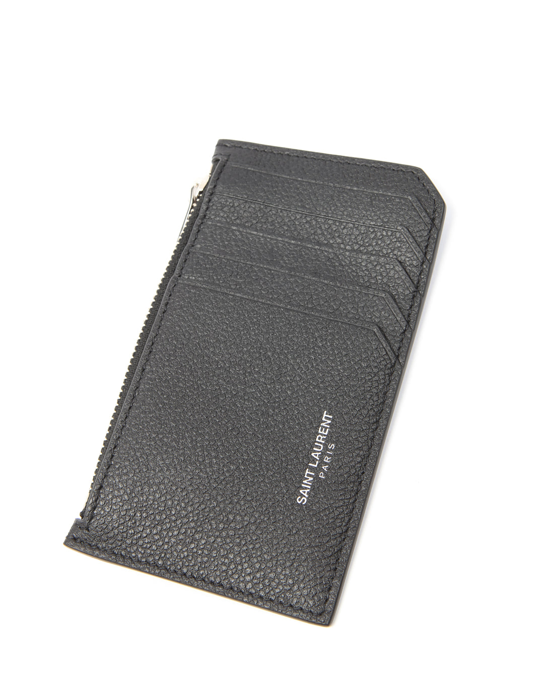 Saint Laurent Black Grained Leather Zip Card Holder