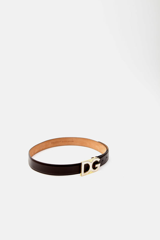 Dolce Gabbana Brown Leather D&G Logo Belt - 90/36