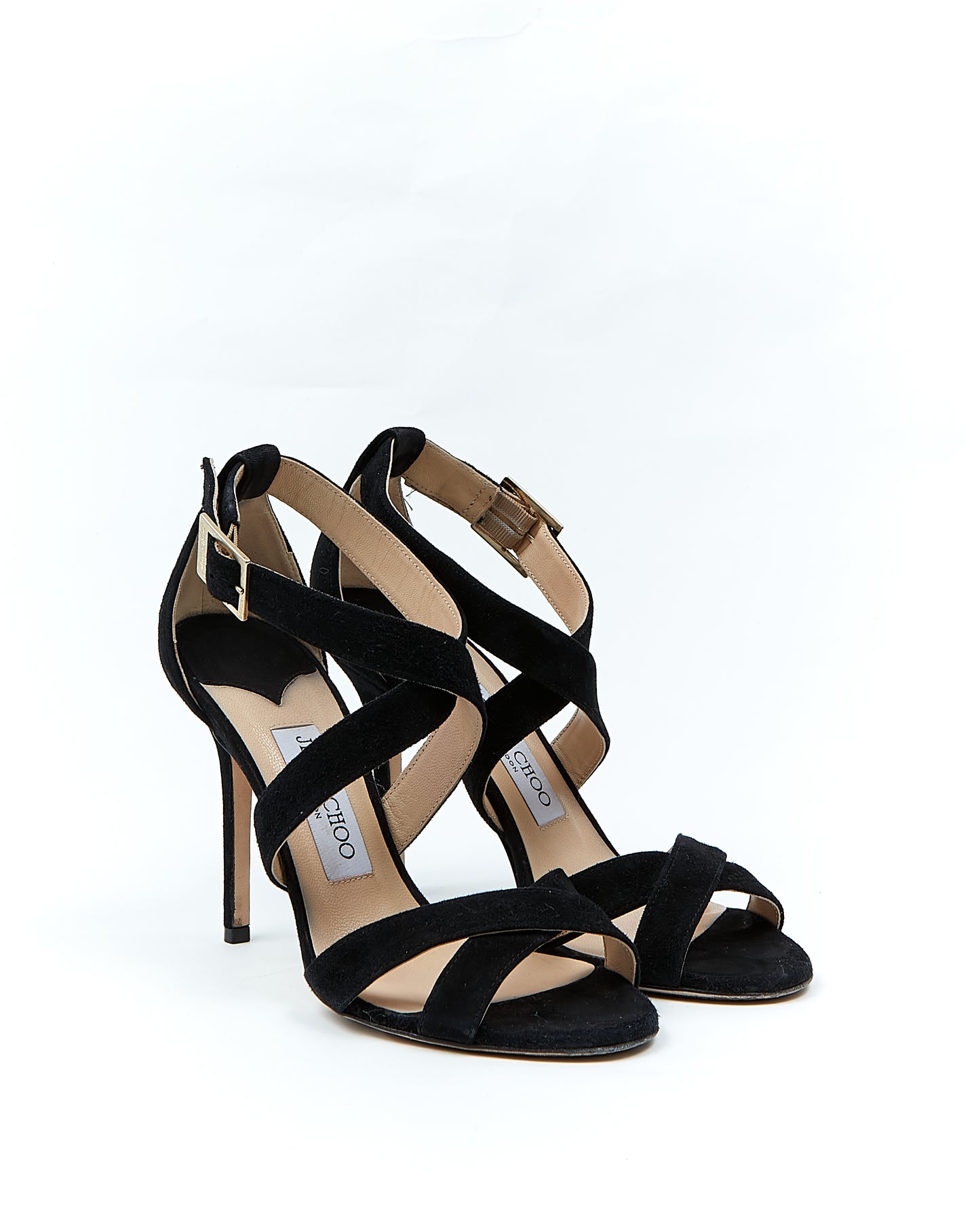 Jimmy Choo Black Suede Strappy Sandal Heels - 38