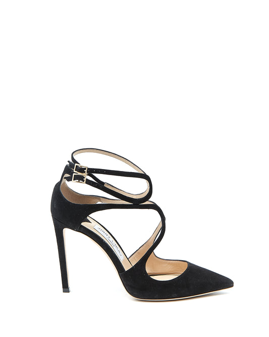 Jimmy Choo Black Suede Strappy Point Toe Heel - 38.5