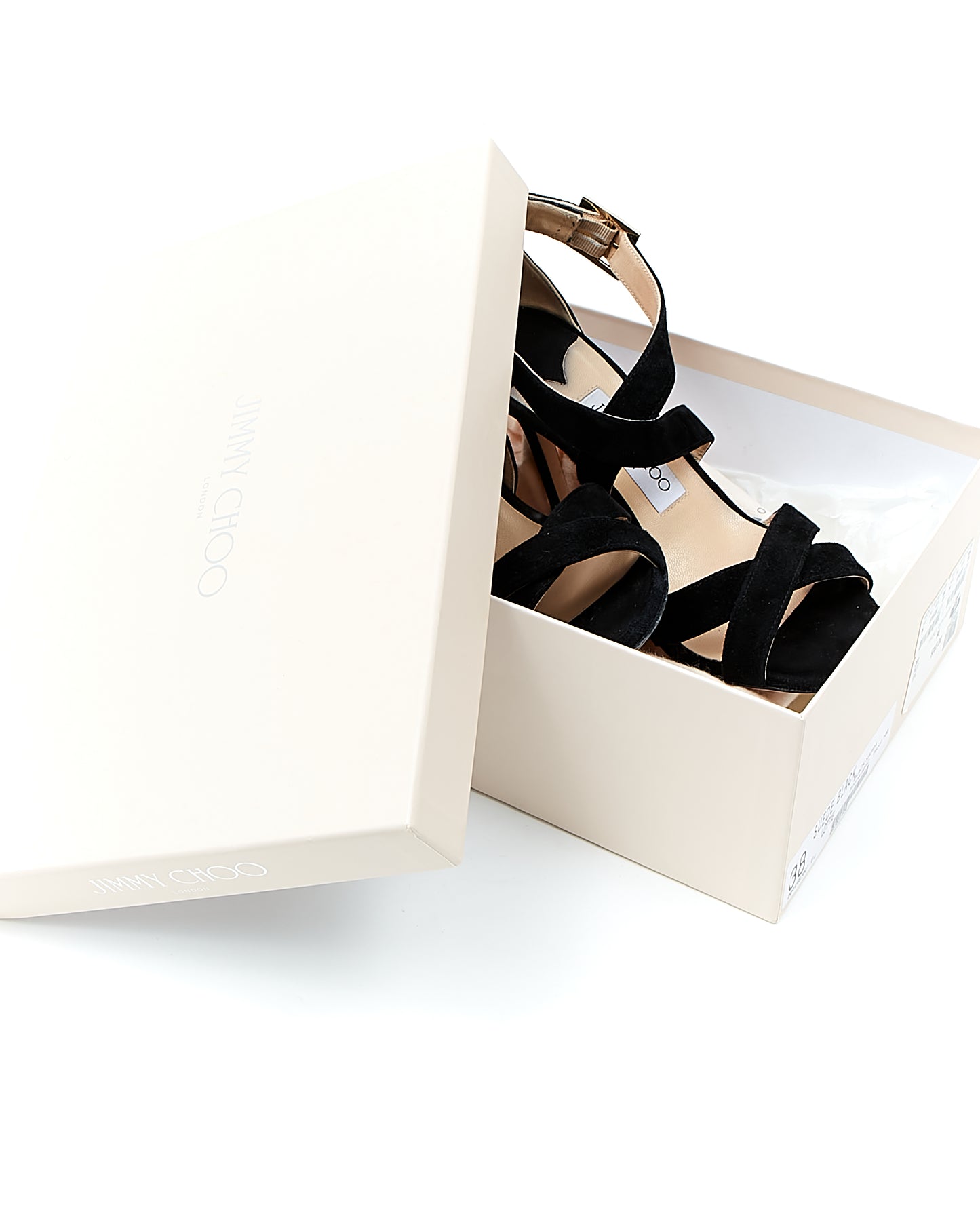 Jimmy Choo Black Suede Strappy Sandal Heels - 38