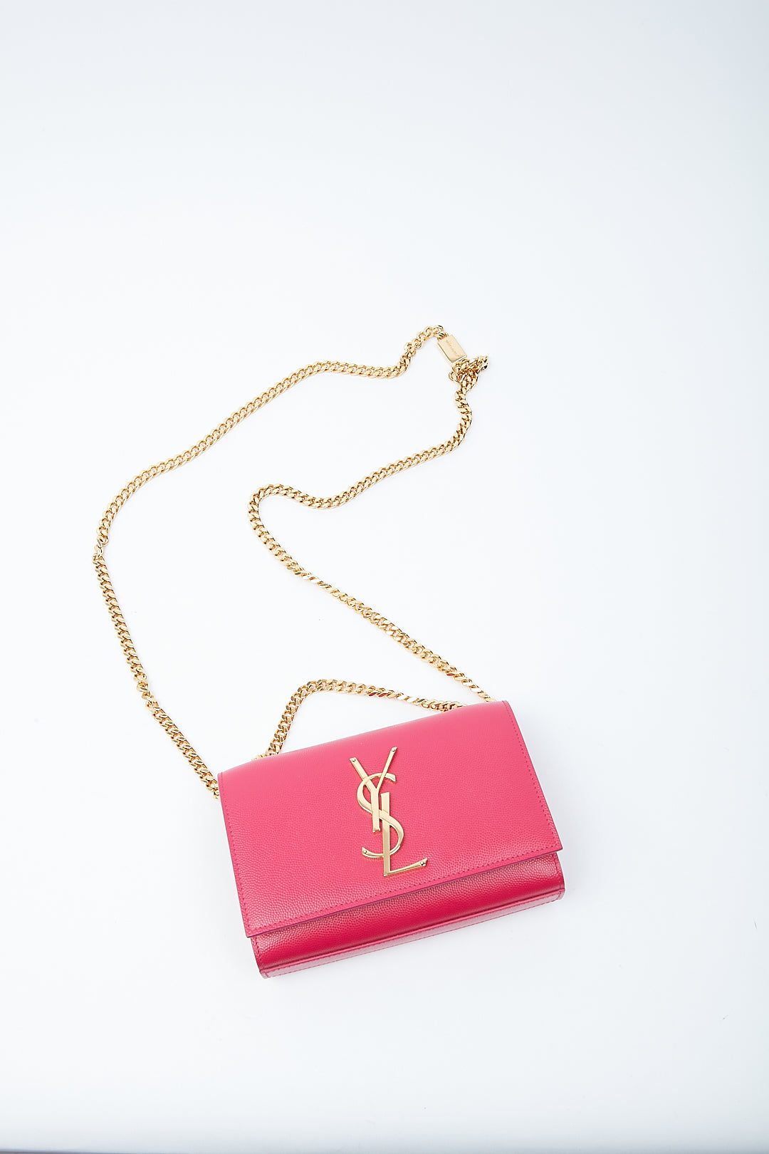 Saint Laurent Fuchsia Leather Small Monogram Kate Chain Bag