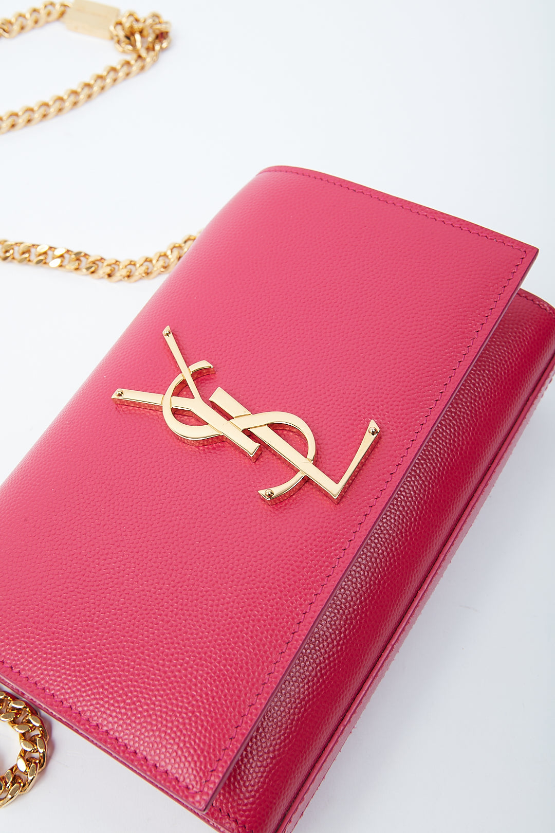 Saint Laurent Fuchsia Leather Small Monogram Kate Chain Bag