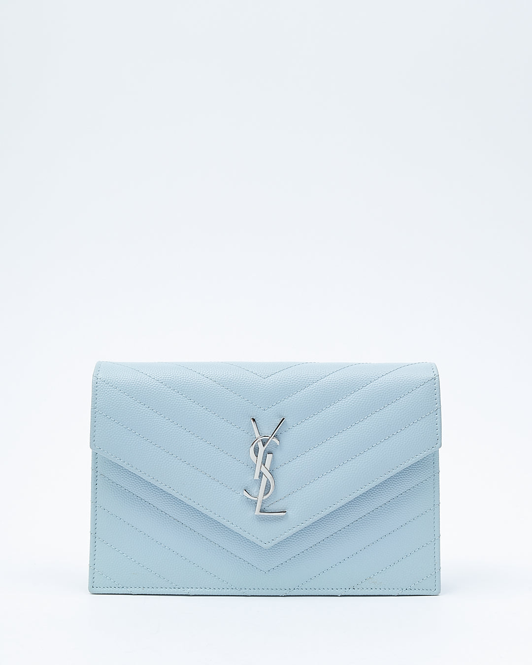 Saint Laurent Blue Chevron Grain De Poudre Monogram Envelope Wallet On Chain