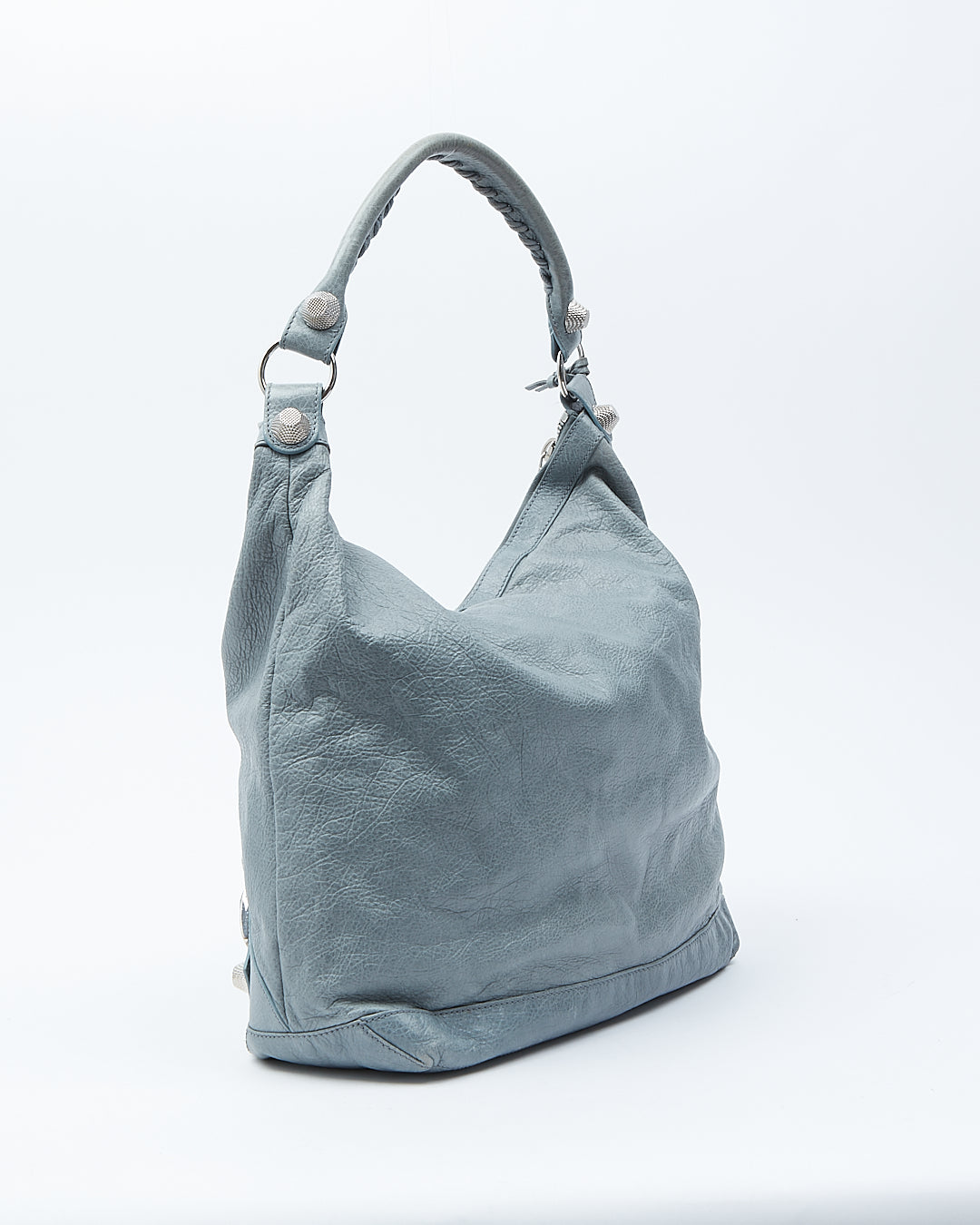 Balenciaga Ice Blue Crinkled Leather Motocross Giant 21 Hobo Bag