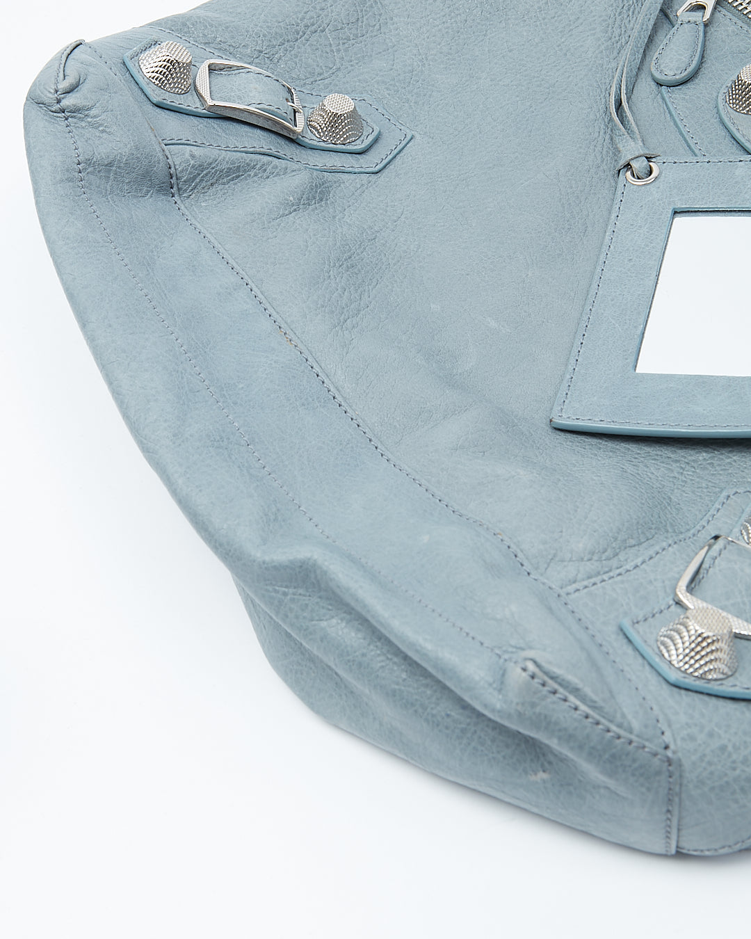 Balenciaga Ice Blue Crinkled Leather Motocross Giant 21 Hobo Bag