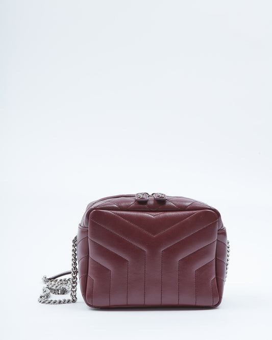 Saint Laurent Burgundy Chevron Square Chain Crossbody Bag