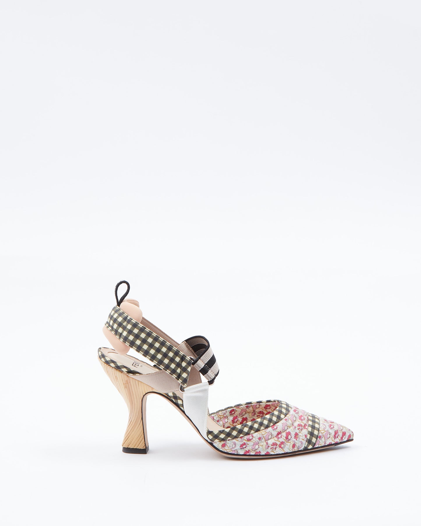 Fendi Black Plaid and Pink Multi Fabric Colibri Slingback Heels - 40