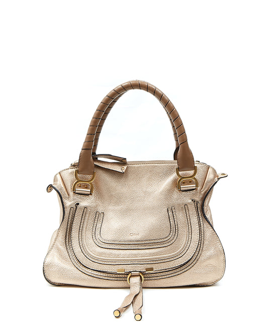 Chloe Metallic Gold Marcie Shoulder Convertible Bag