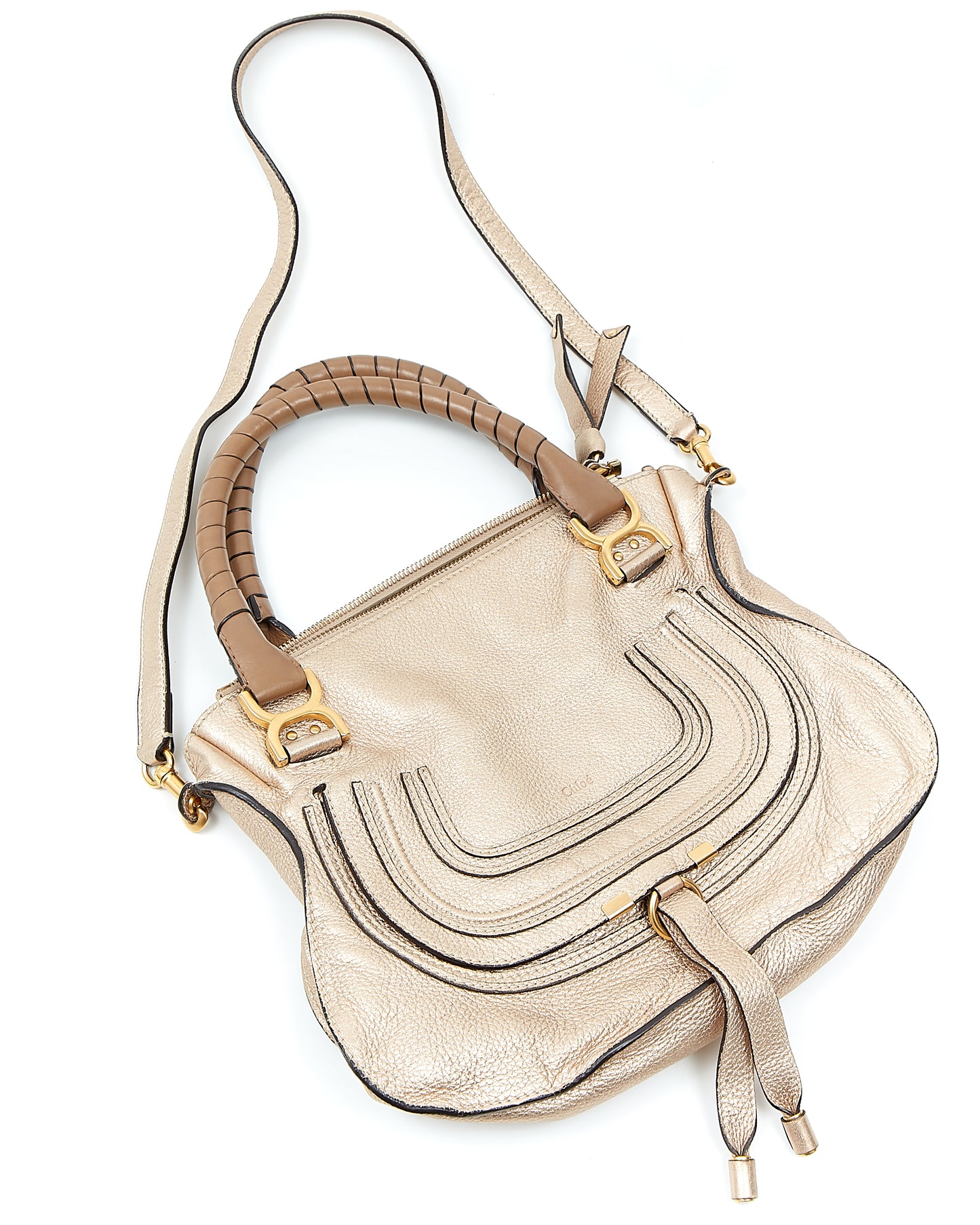 Chloe Metallic Gold Marcie Shoulder Convertible Bag