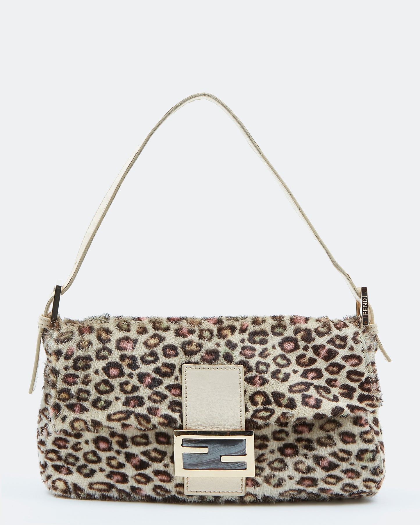 Fendi Multicolor Leopard Pony Hair Baguette Shoulder Bag