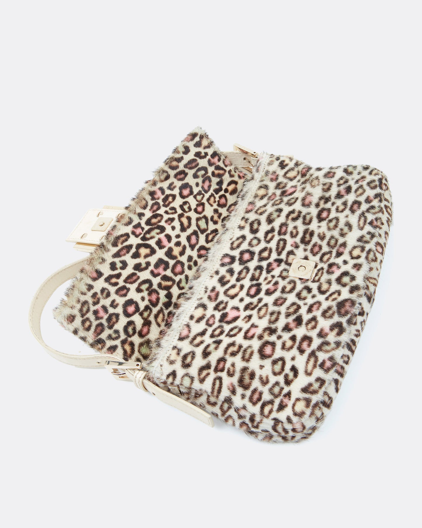 Fendi Multicolor Leopard Pony Hair Baguette Shoulder Bag