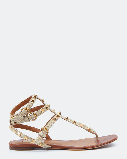 Valentino Gold Rasta Rockstud Sandals - 38.5