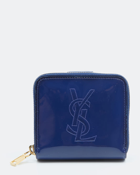 Saint Laurent Blue Patent Logo Zippy Wallet