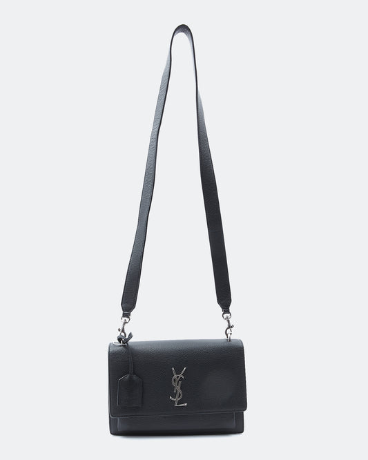 Saint Laurent Black Grained Medium Sunset Leather Strap Bag