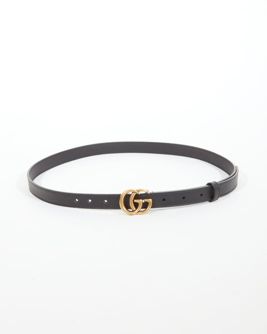 Gucci Black Leather GG Marmont Mini Belt - 90/36