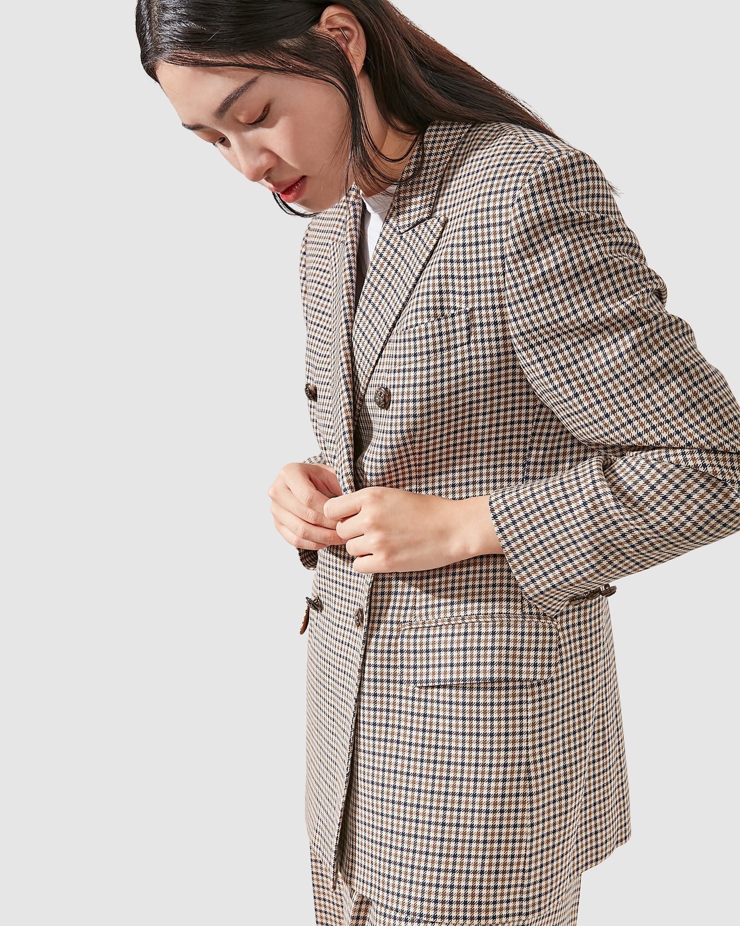 Blazer Double Poitrine Beige Pied-de-Poule Aquascutum - 8