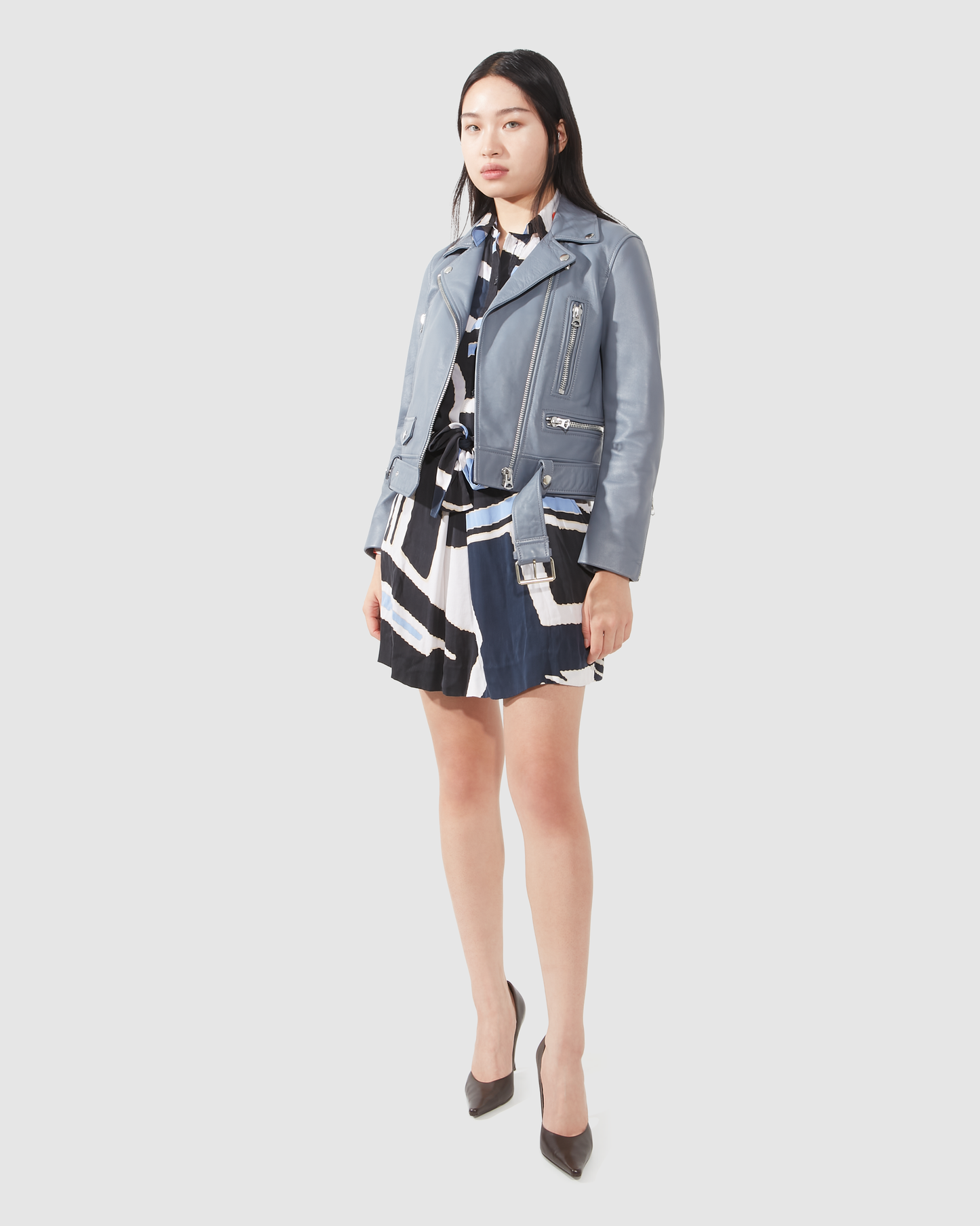 Acne Studios Blue Leather Biker Jacket - S