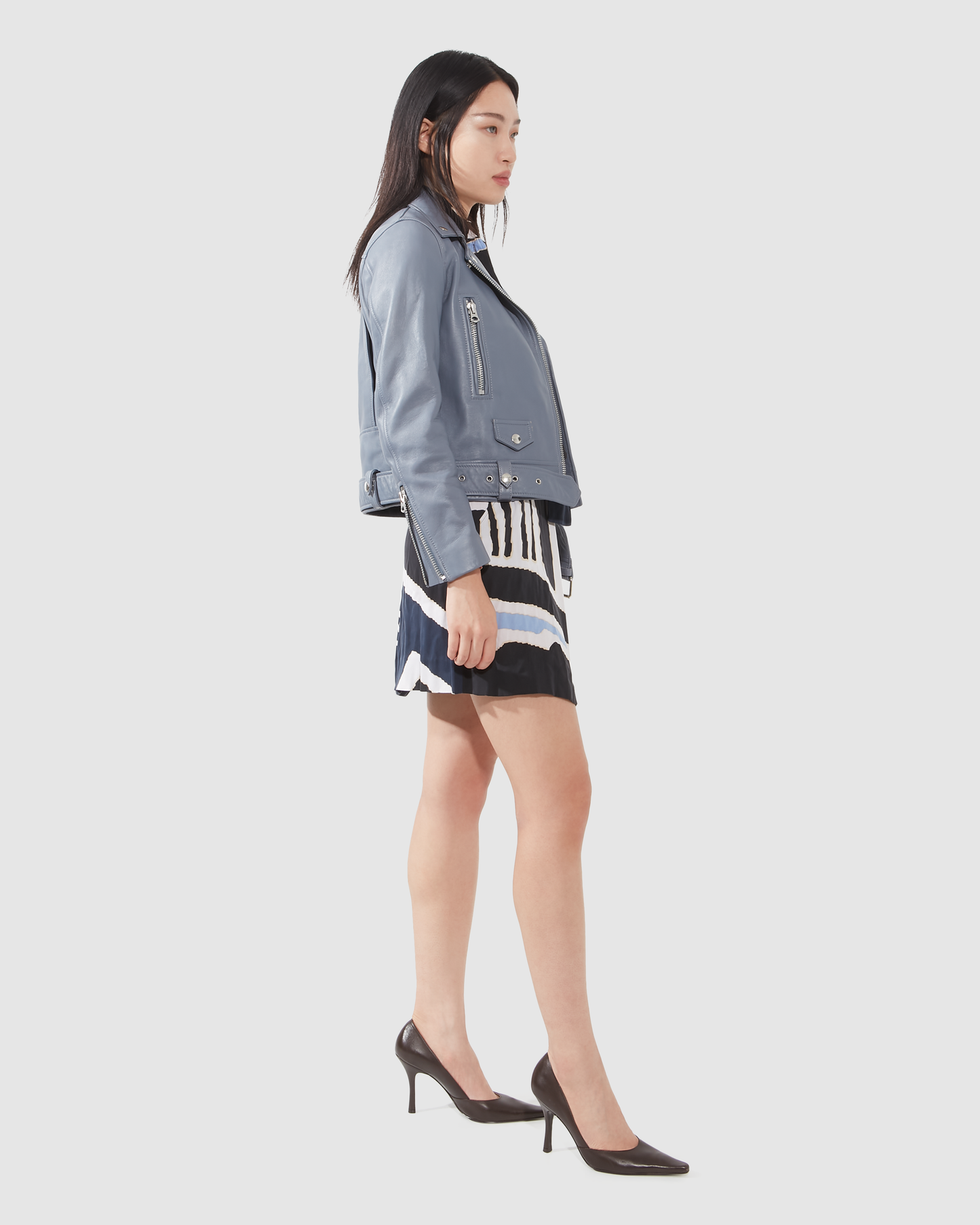 Acne Studios Blue Leather Biker Jacket - S