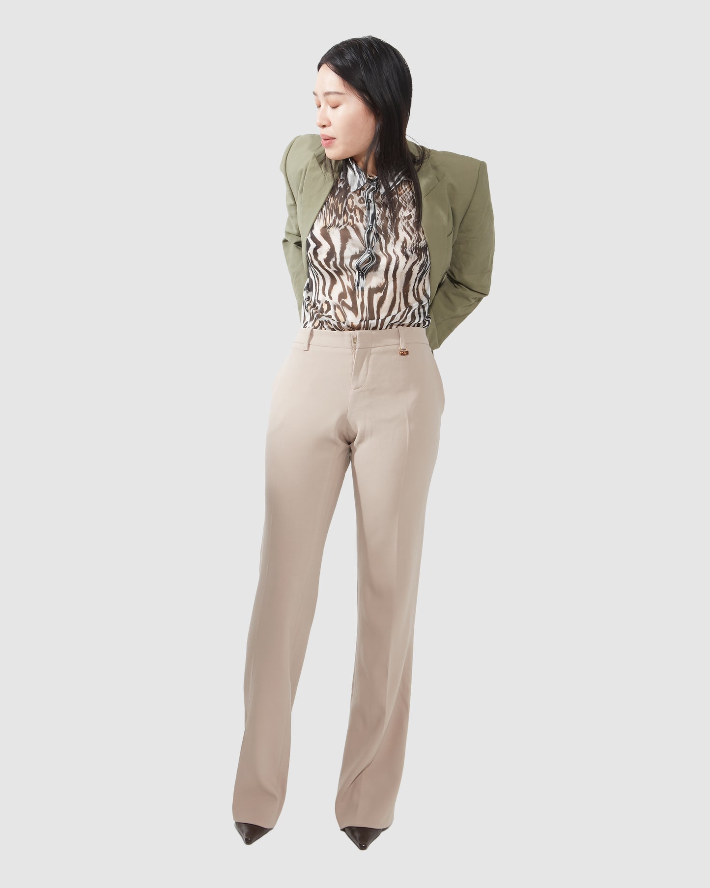 Gucci Beige Crêpe Bamboo Détail Trouser - 44