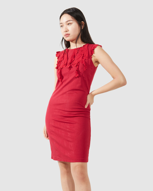 Valentino Red Frill Collar Cocktail Dress - M