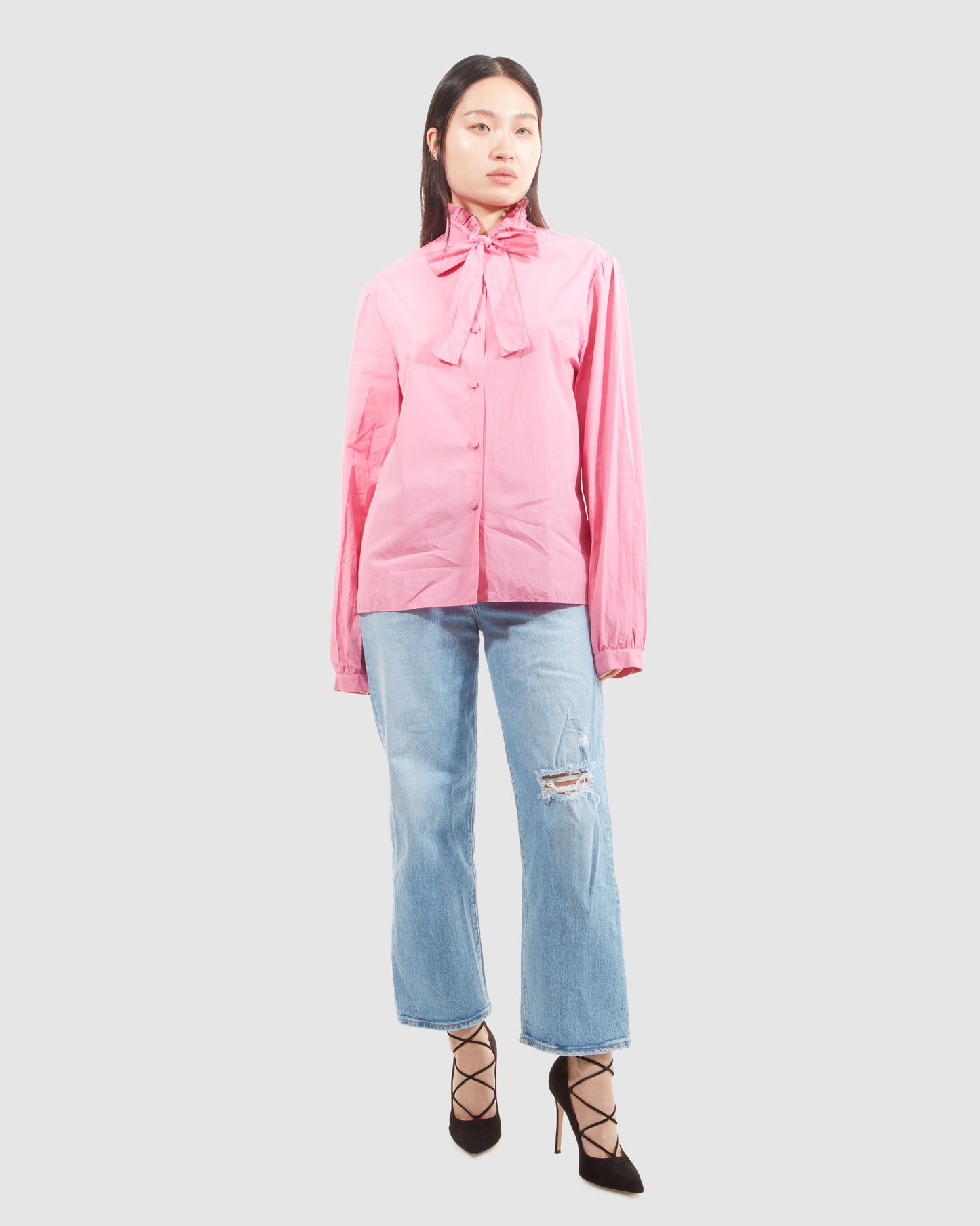 Gucci Pink Cotton Bow Détail Top - 44