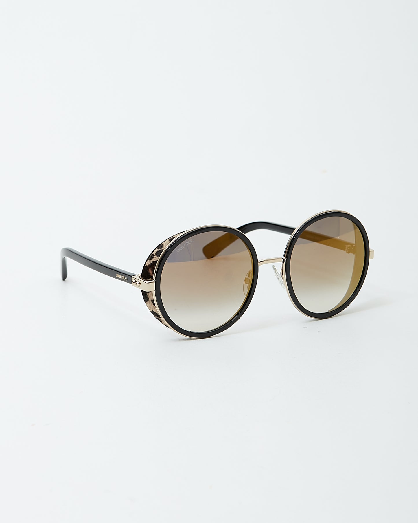 Jimmy Choo Black Pony-Fur Leopard Andie Round Sunglasses