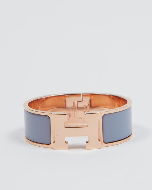 Hermès Rose Gold Perrywinkle Enamel Wide Clic Clac Bracelet - S