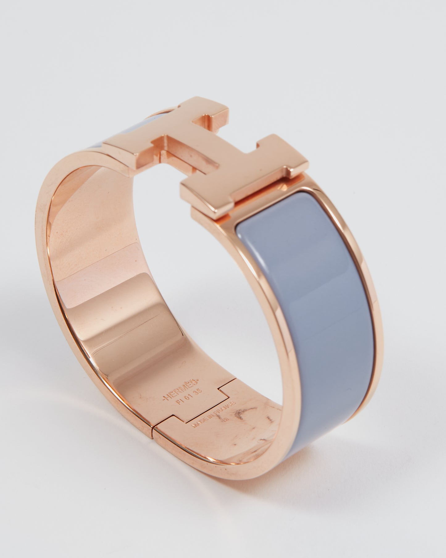 Hermès Rose Gold Perrywinkle Enamel Wide Clic Clac Bracelet - S